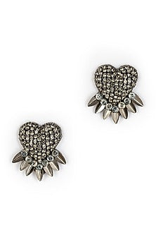 Gunmetal Glass Beaded Stud Earrings