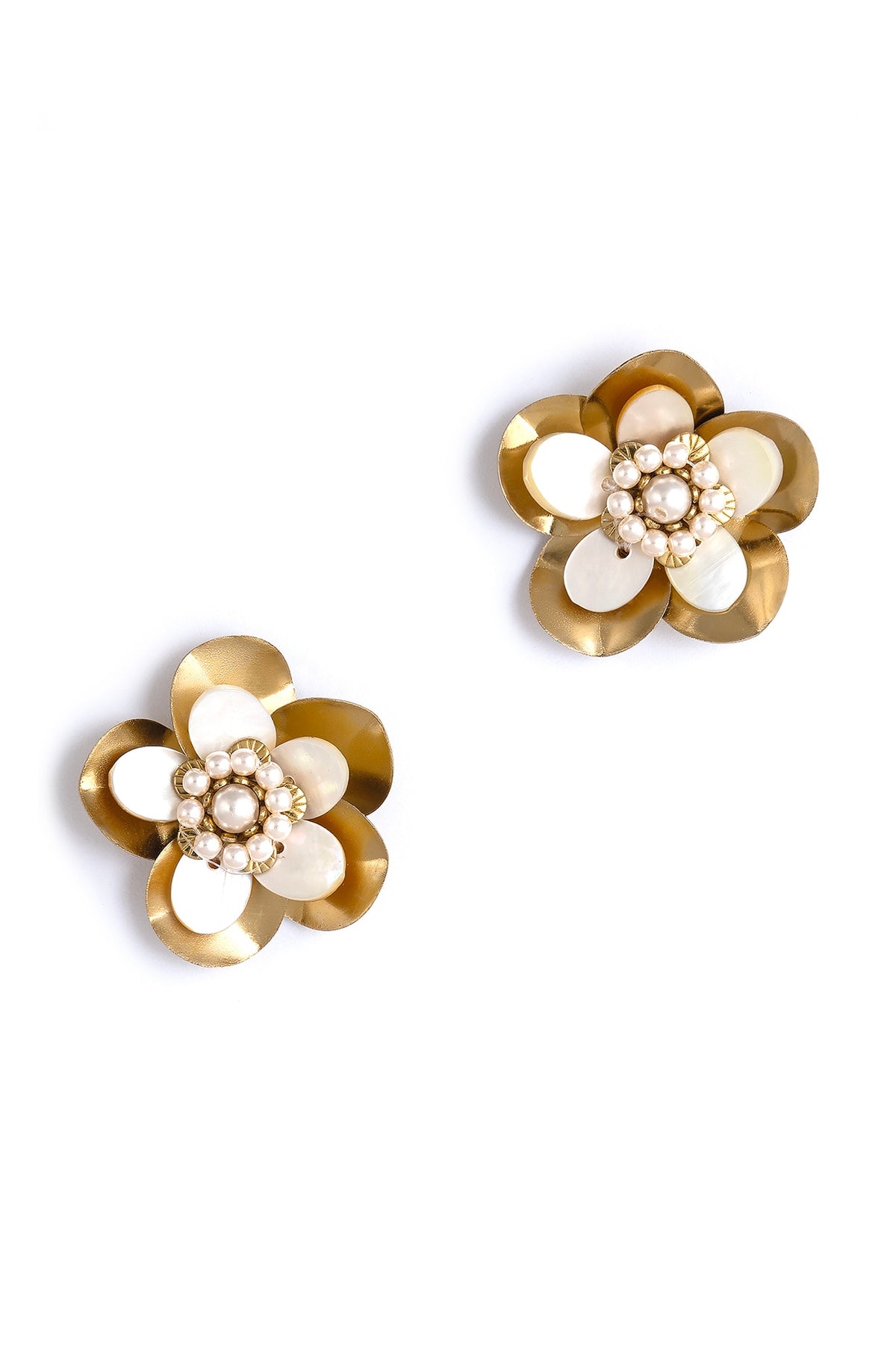Gold Glass Beaded Stud Earrings