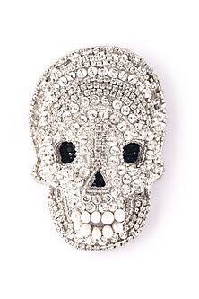 Silver Glass Beaded Skull Brooch