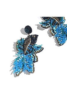 Blue Glass Beaded Embroidered Dangler Earrings