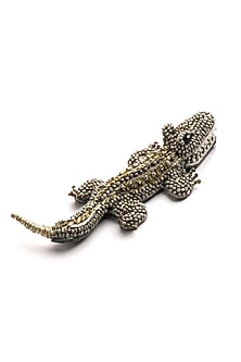 Olive Glass Beaded Alligator Brooch