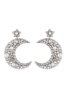 Silver Glass Beaded & Glass Crystal Dangler Earrings