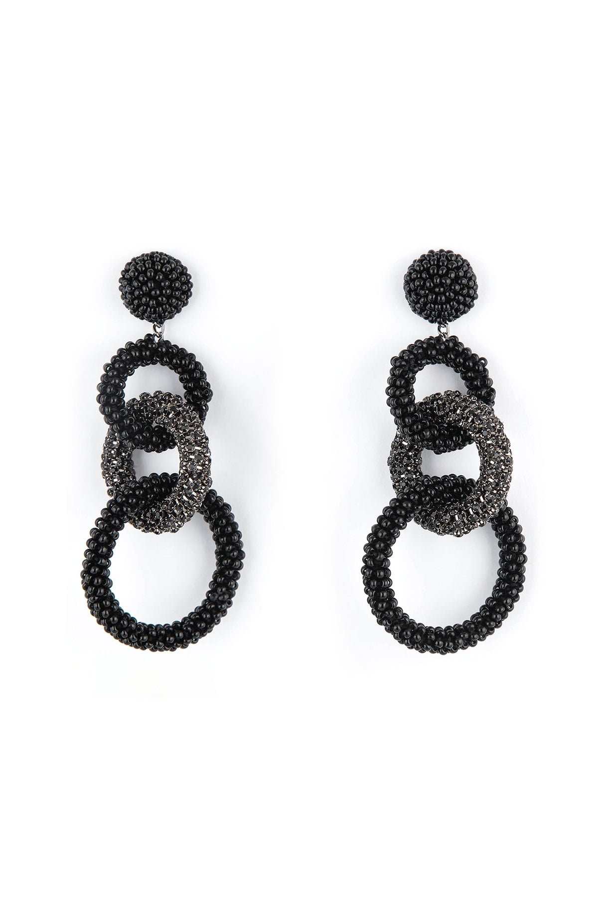 Black Bead & Crystal Dangler Earrings