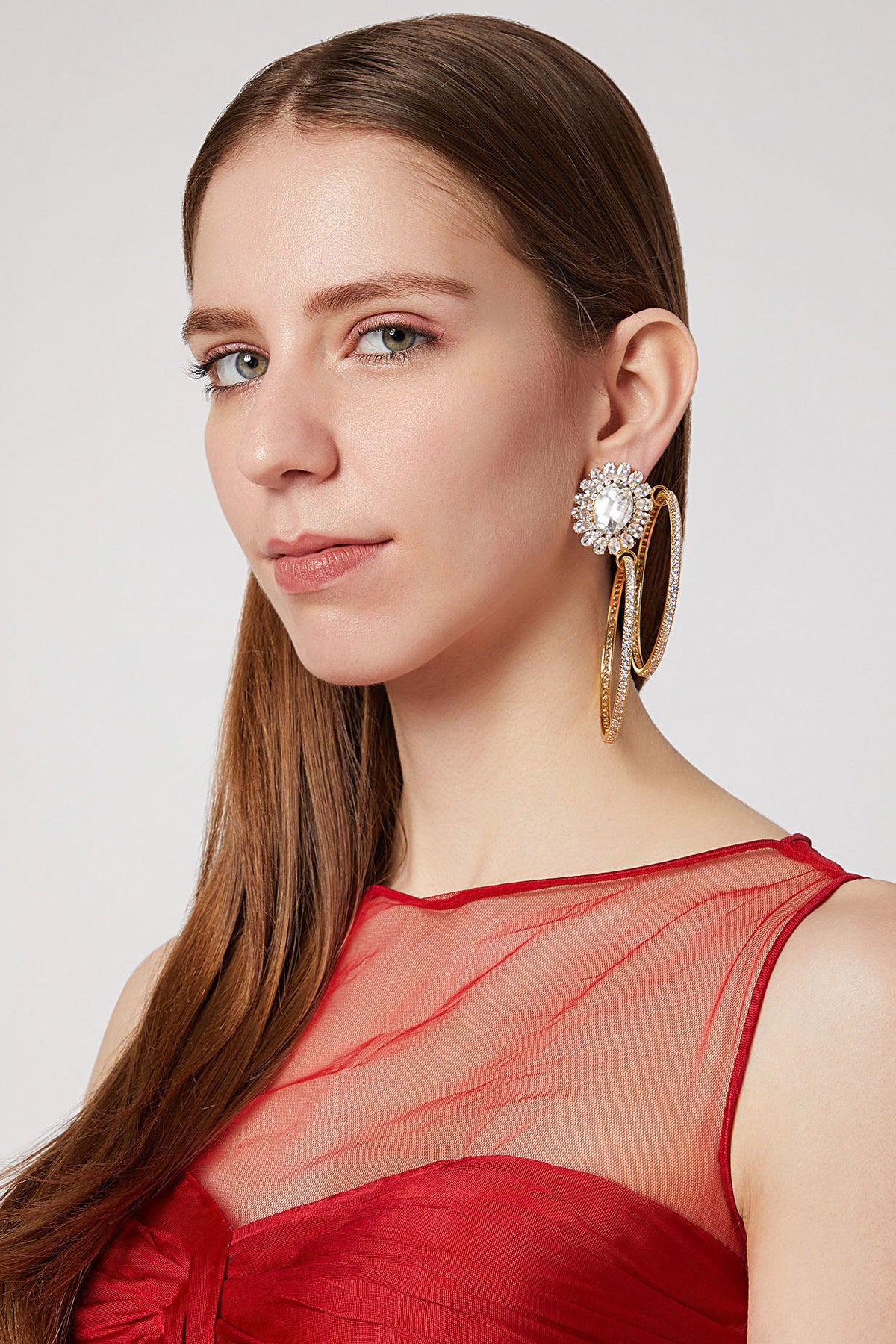 Gold Finish Cz Hoop Earrings