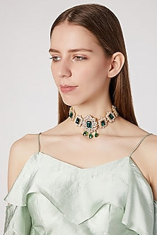 Gold Finish Cz Choker Necklace