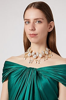 Gold Finish Choker Necklace With Cz Stones
