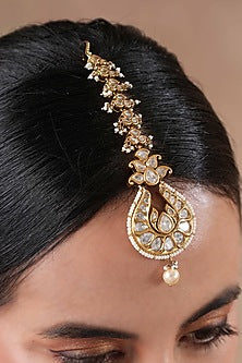 Gold Finish Pachi Kundan Polki Maangtikka