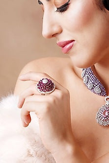 White Finish Diamond & Amethyst Stone Ring