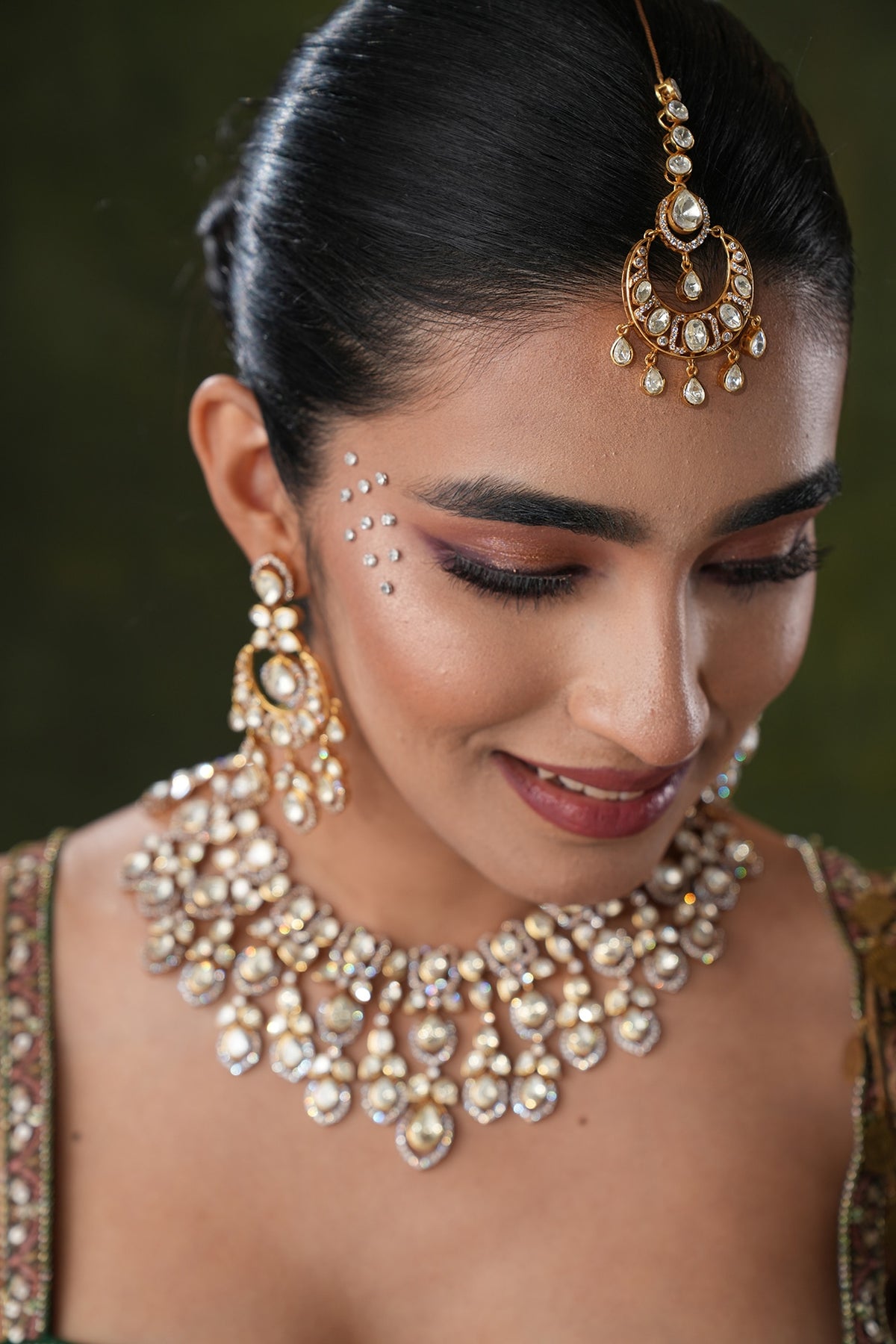 Gold Finish Kundan Polki Maangtikka
