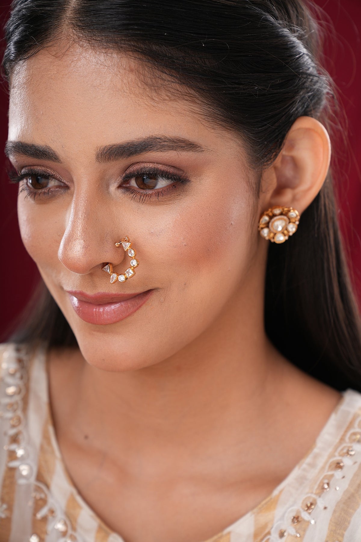 Gold Finish Kundan Polki Nath