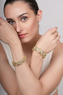 Gold Plated Meenakari Pearl Bangles (Set Of 2)