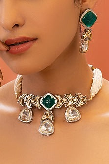 Gold Plated Kundan Polki Choker Necklace Set