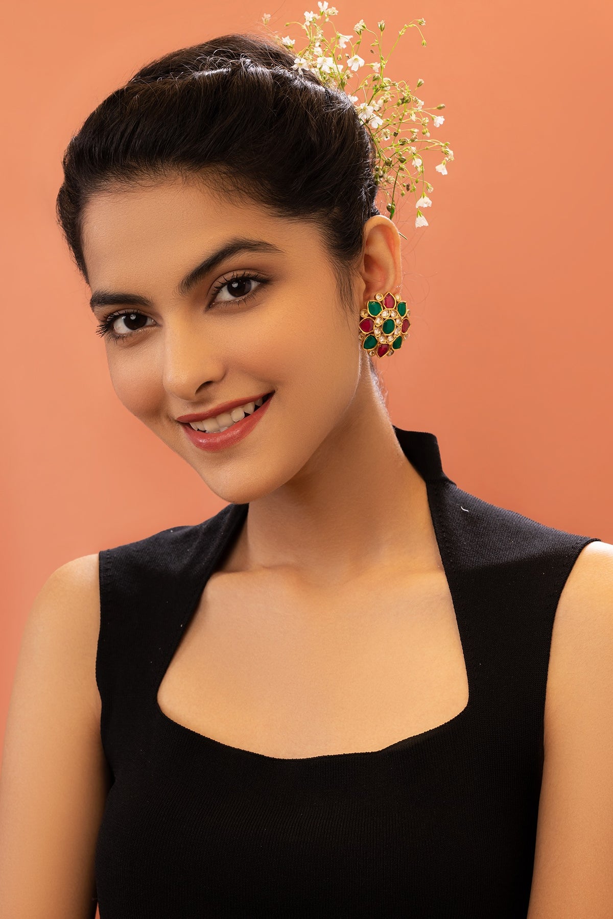 Gold Plated Multi-Colored Stones Meenakari Earrings