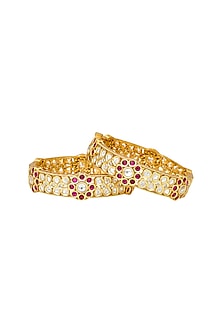 Gold Plated Meenakari Bangles With Ruby Flowers (Set of 2)