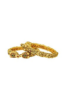 Gold Plated Elephant Head Open Screw Kadas (Set of 2)