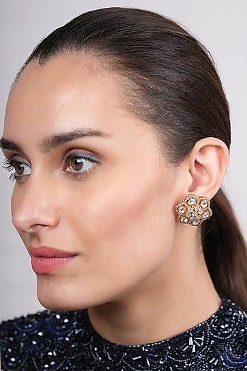 Gold Plated Polki Stud Earrings