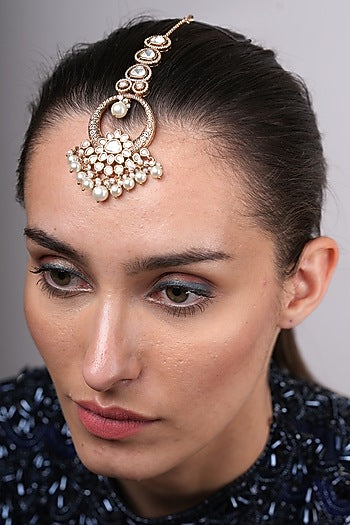 Gold Plated Kundan Polki & Beaded Maangtikka