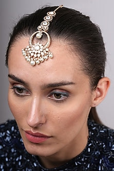 Gold Plated Kundan Polki & Beaded Maangtikka