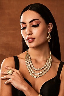 Gold Plated Moissanite Polki Layered Necklace Set