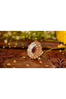 Gold Finish Kundan Polki & Ruby Ring