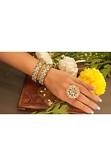 Gold Plated Kundan Polki Floral Ring