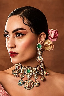 Gold Plated Navratna Stone Choker Necklace Set
