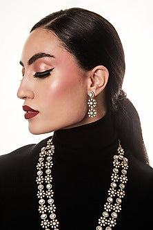 Silver Finish Kundan Polki Layered Necklace Set
