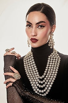 Silver Finish Kundan Polki Layered Necklace Set