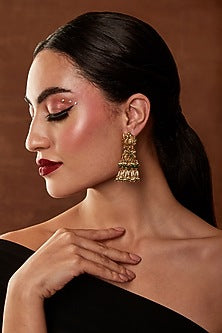 Gold Finish Motif & Polki Temple Jhumka Earrings