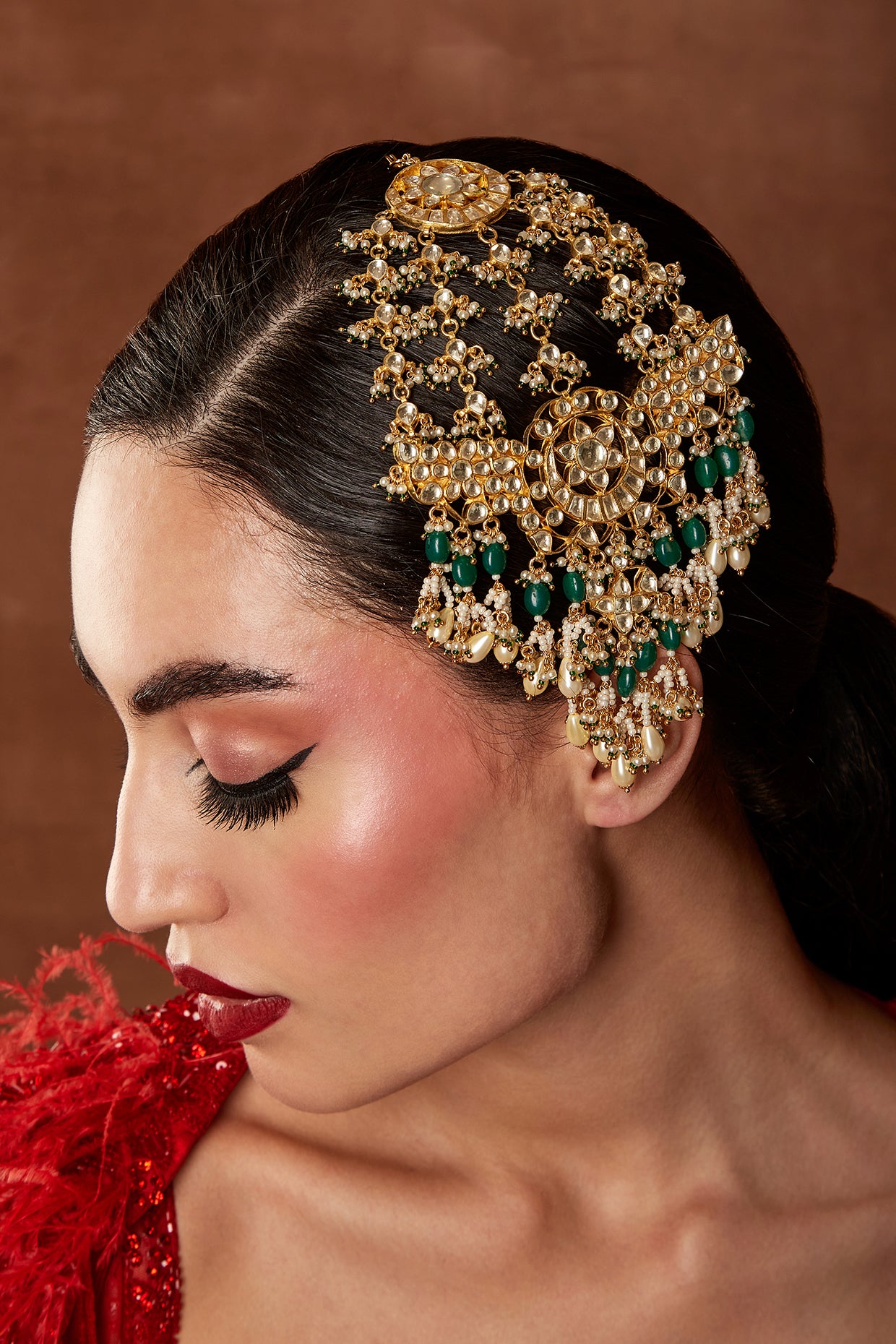 Gold Finish Kundan Polki & Emerald Pasa