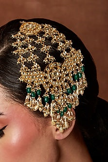 Gold Finish Kundan Polki & Emerald Pasa