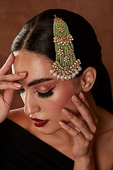 Gold Finish Kundan Polki & Mint Beaded Pasa