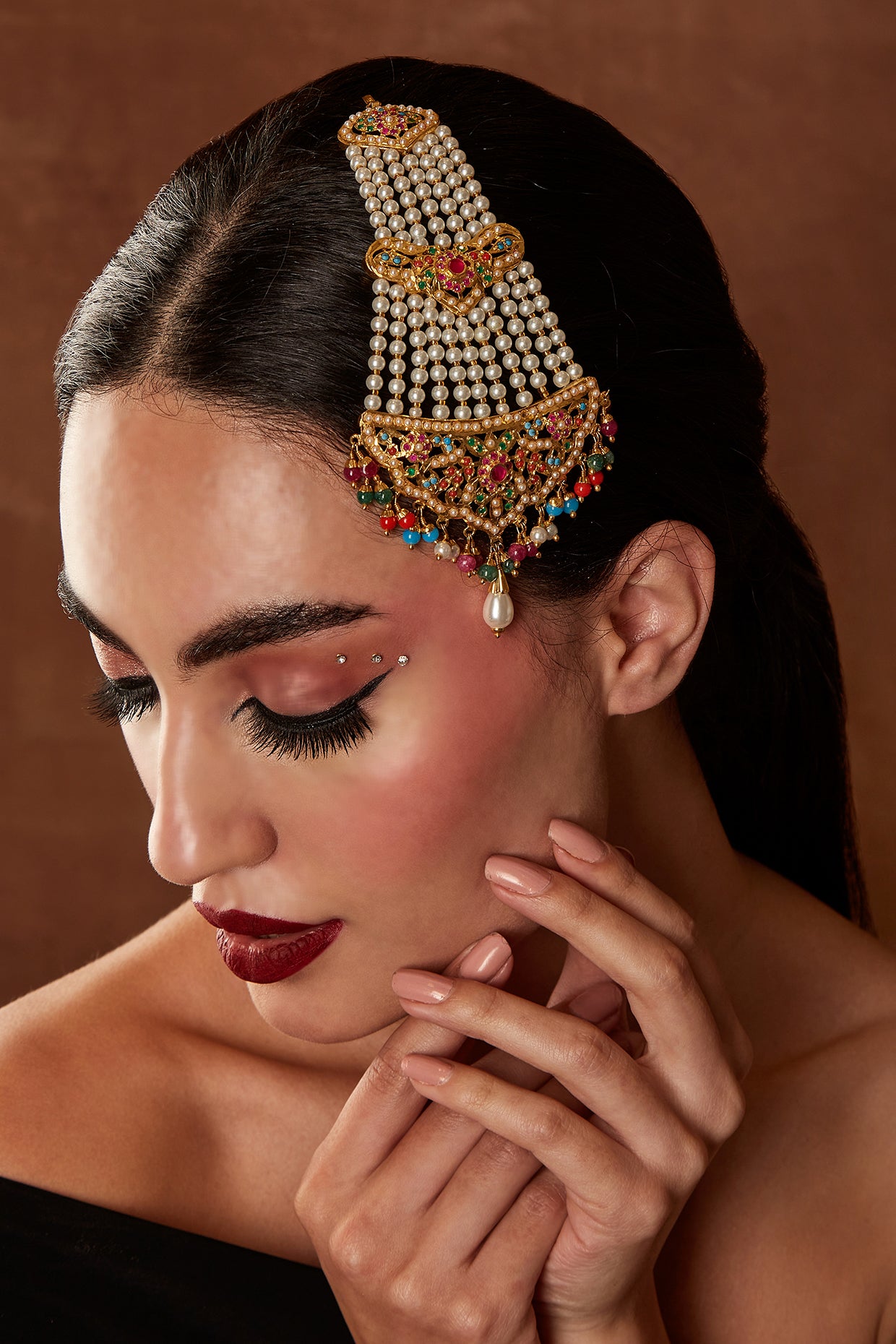 Gold Finish Navratna Stone & Pearl Pasa