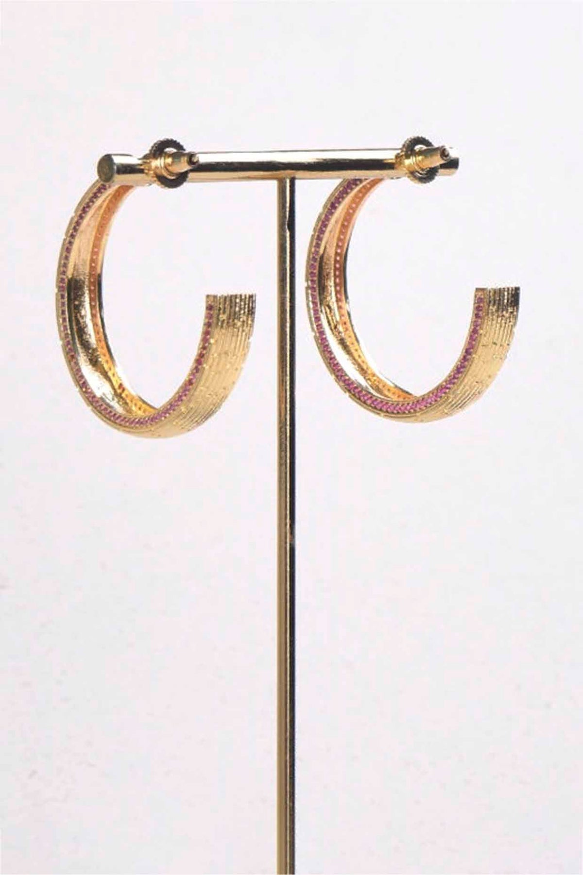 Gold Plated Ruby Synthetic Stone Hoop Earrings
