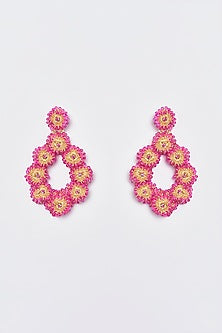 White Finish Embroidered Tear Drop Dangler Earrings