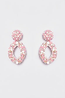 White Finish Pink Encrusted Beaded Dangler Earrings