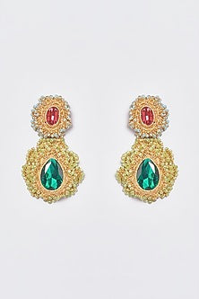 White Finish Multi-Colored Crochet Dangler Earrings