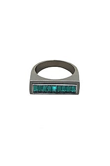 Black Rhodium Finish Obsidian & Swarovski Ring