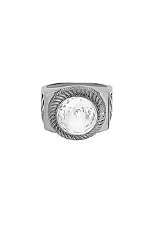 Black Rhodium Finish Onyx & Swarovski Ring