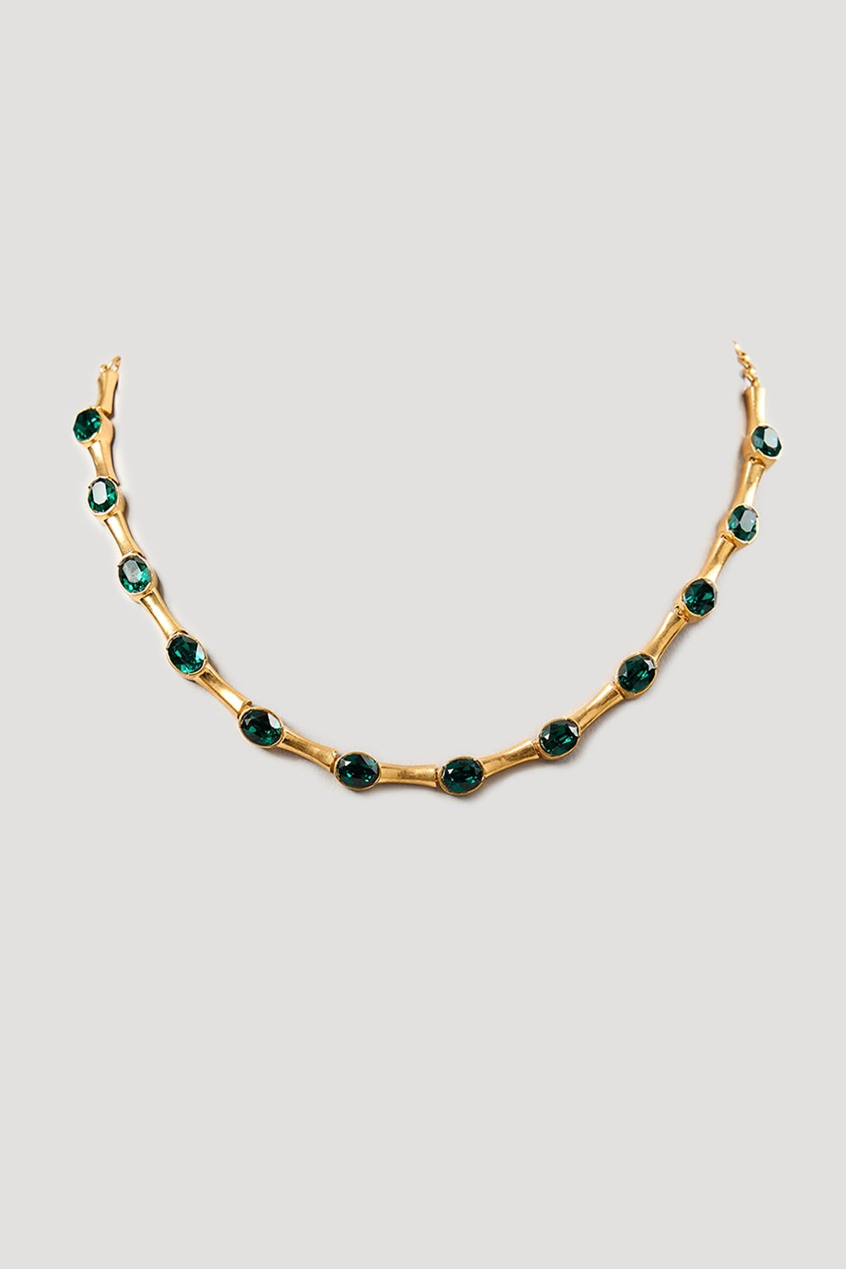 Gold Finish Green Stone Necklace