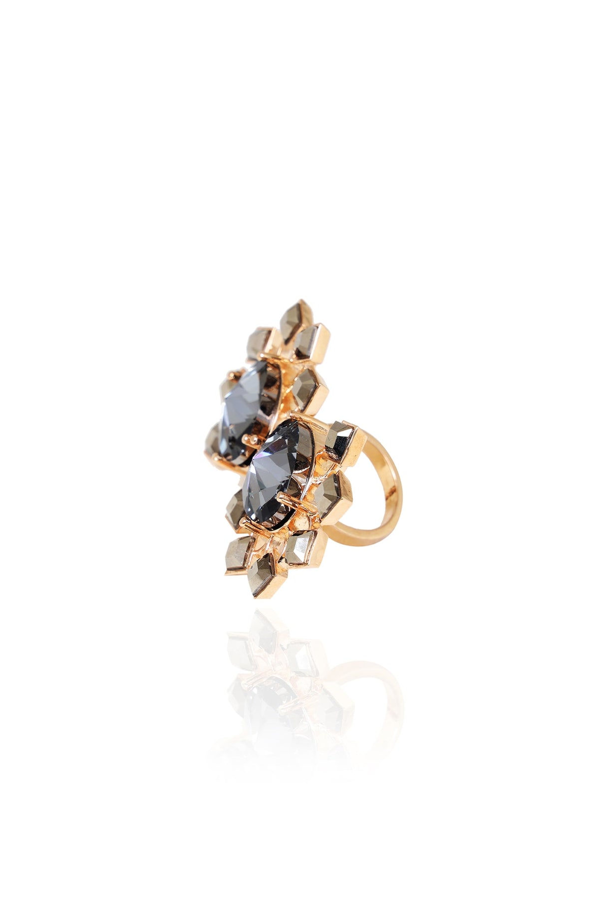 White Rhodium Finish Metallic Grey Swarovski Crystal Ring