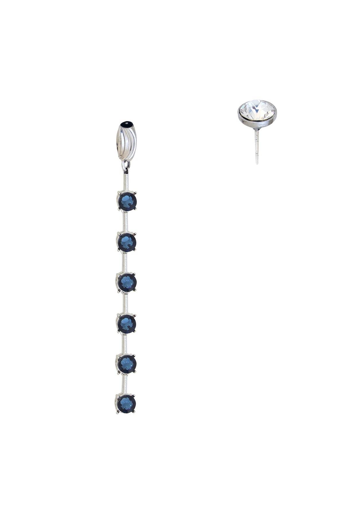 White Rhodium Finish Blue & Silver Swarovski Dangler Earrings