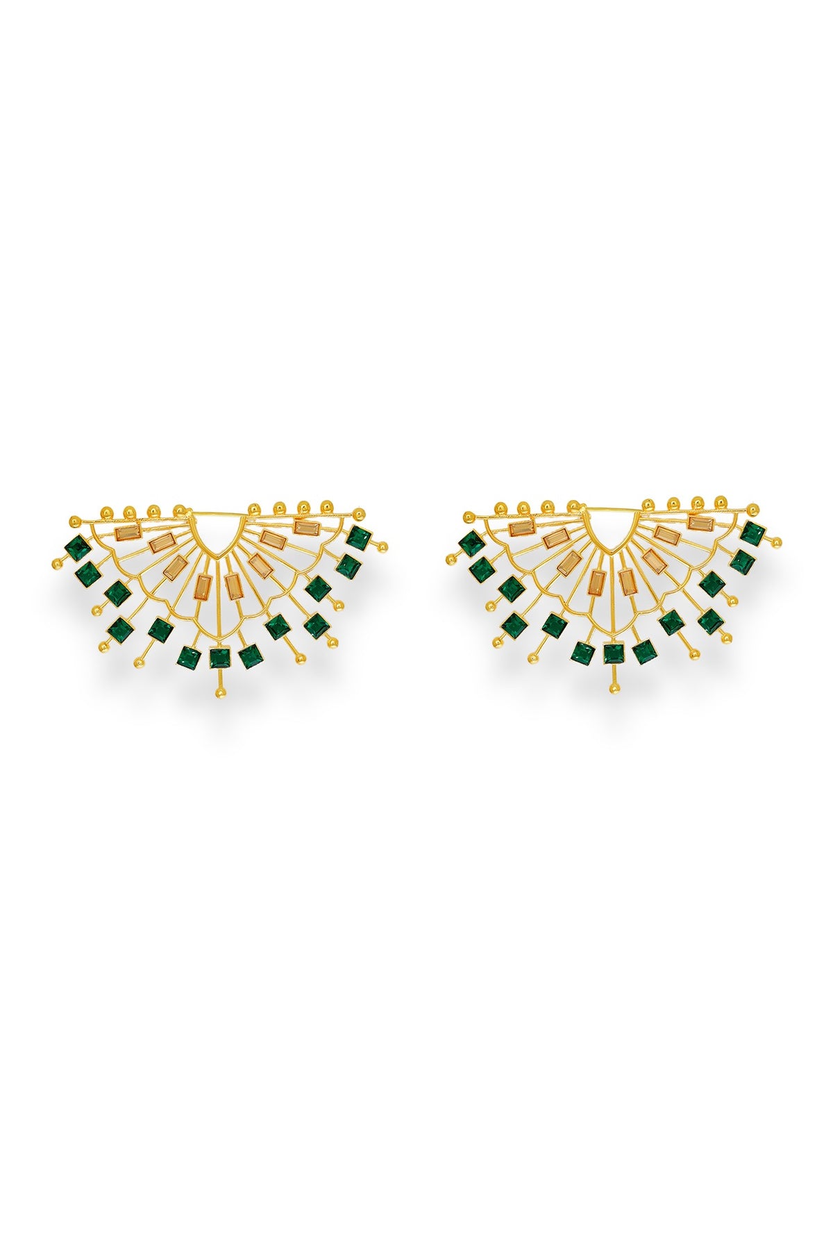 White Rhodium Finish Emerald Swarovski Crystal Stud Earrings