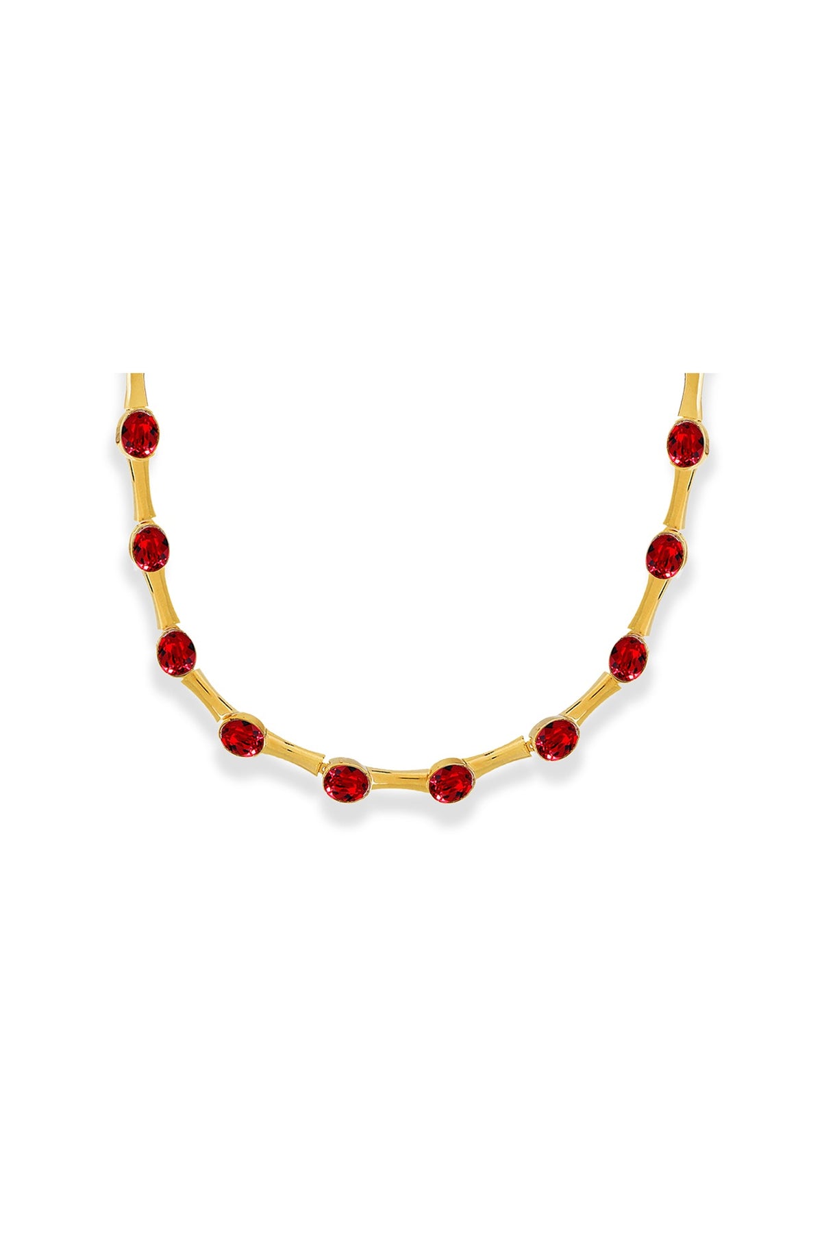 White Rhodium Finish Red Swarovski Choker Necklace