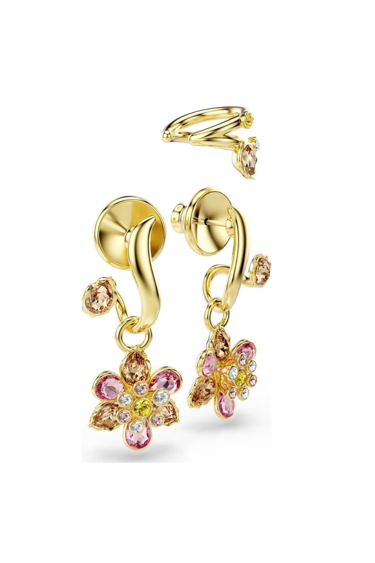 Gold Plated Pink Swarovski Dangler Earrings (Set Of 3)