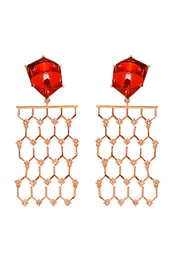 Silver Finish Red Swarovski Crystal Dangler Earrings