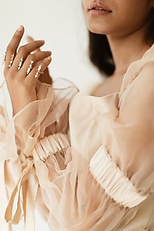 Rose Gold Finish Swarovski Crystal Four Finger Ring