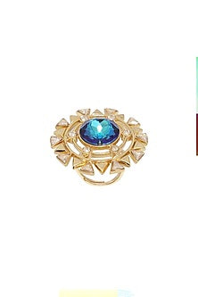Gold Finish Blue Swarovski Crystal Ring