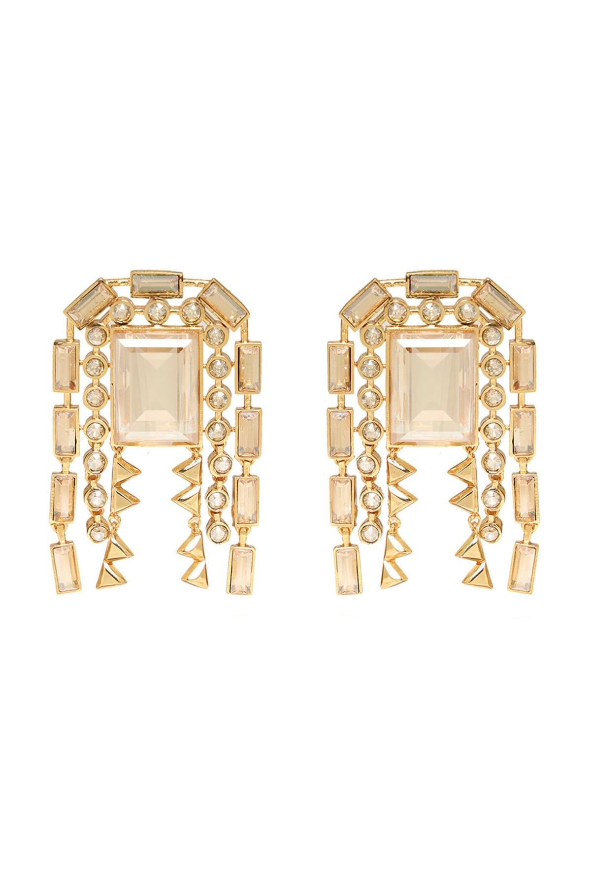 White Rhodium Finish Gold Swarovski Statement Earrings
