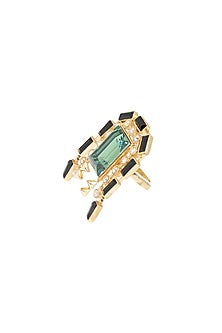 Gold Finish Green Swarovski Crystal Ring